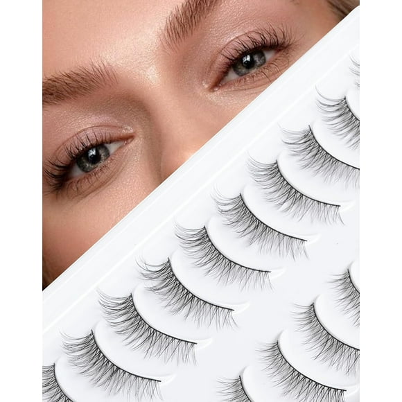 AIR-Wispy Lashes Natural Look False Lashes Gradual Lash Natural Lashes Fake Eyelashes Thin Band Eyelashes 10 Pairs D-M06