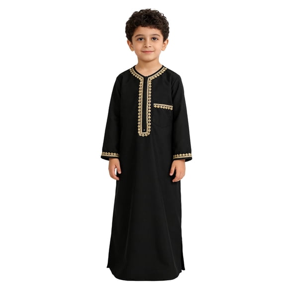 Boys Robe Thobe Traditional Ethnic Long Sleeve Casual Jumpsuit With Pockets Daily Wear Clothes
