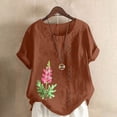 thumbnail image 2 of Vestidos Casuales Para Mujer, Blusas De Mujer De Moda Blusa informal de lino con cuello redondo y manga corta con botones para mujer, talla grande, estampada, 2 of 4