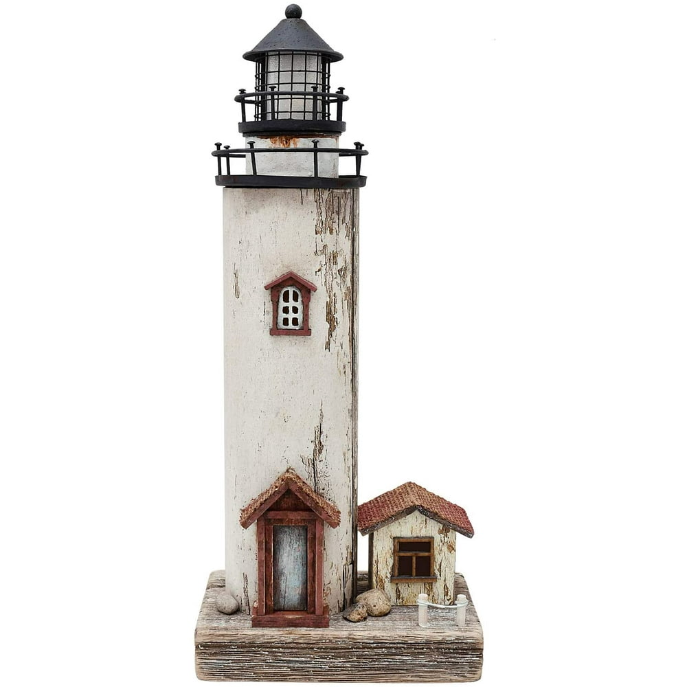 Wooden Lighthouse Decor with Light, Decorative Nautical Lighthouse