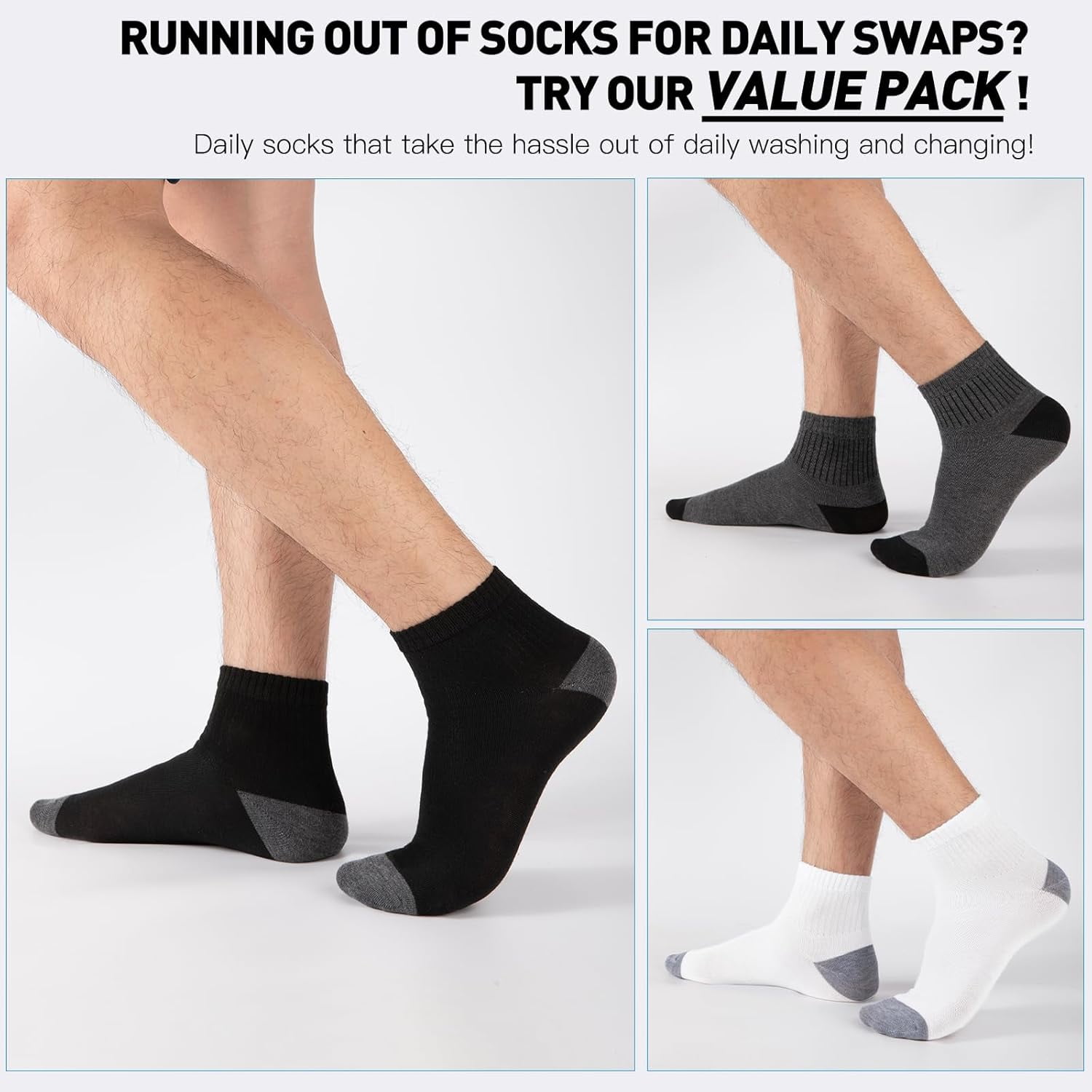30 Pairs Ankle Socks For Men/Women - Breathable Mens Socks Size 10-13 Mini Crew Quarter Sock Value Pack in Bulk