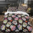 thumbnail image 3 of Skeleton Duvet Cover With Pillowcases Gothic Print Bedding With Zipper Closure Soft Microfiber Duvet Cover Single, 3 of 5