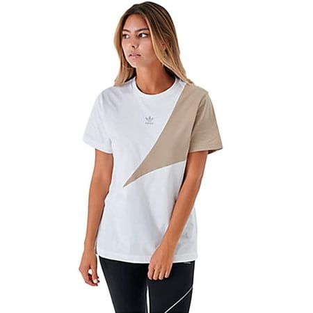 Adidas Originals Women's Cotton Colorblocked Boyfriend T-Shirt White Size XS