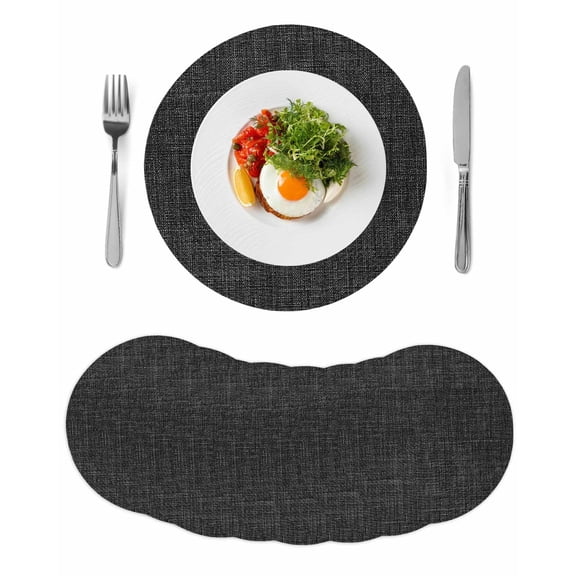 Black Burlap Texture Round 13 Inch Placemats Set of 8, Farmhouse Vintage Black HeatResistant Non Slip Place Mats for Dining Table, Wipeable Braided Kitchen Table Mats for Housewarming