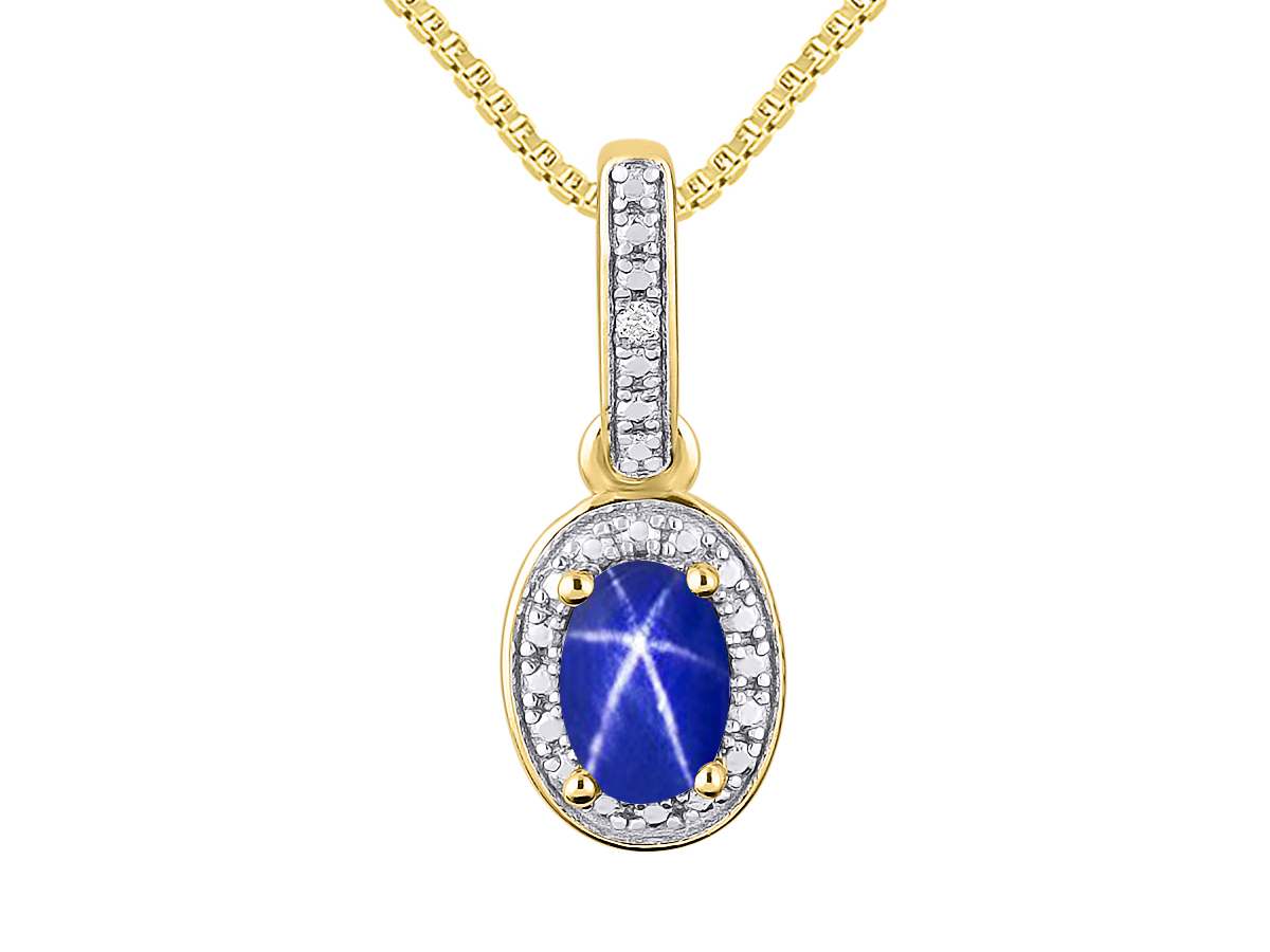 14K Blue Sapphire /& Diamond Star Shaped Pendant