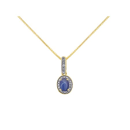 Casual Designer Necklace (Diamond & Blue Star Sapphire Pendant Necklace in 14K Yellow Gold With 18