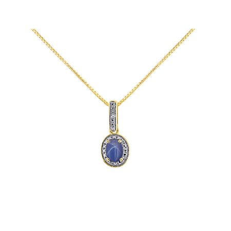 Diamond & Blue Star Sapphire Pendant Necklace in 14K Yellow Gold With 18