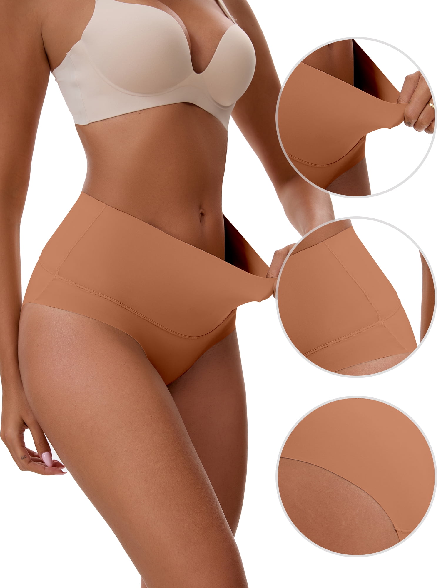 Unique Bargains Women's High Waist Tummy Control Full Coverage Briefs XL Light Orange