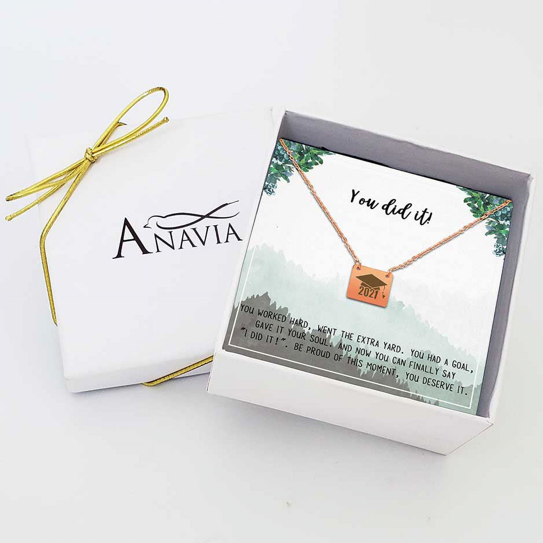 Anavia College Graduation Gift for Her - High School 2021 Graduation Gifts for Daughter - Stainless Steel Engraved Bachelor Cap Necklace