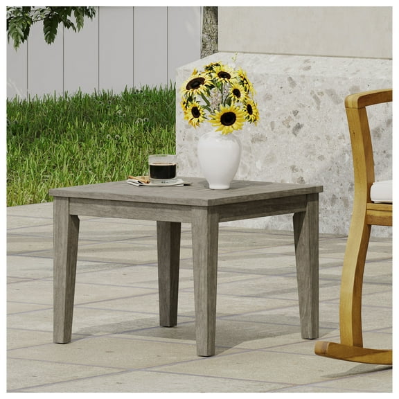 Hampton Outdoor Wood Side Table, 20" W x 20" D x 15.75" H - Durable Hardwood Patio Side Table, Transitional Style, Low Profile Design