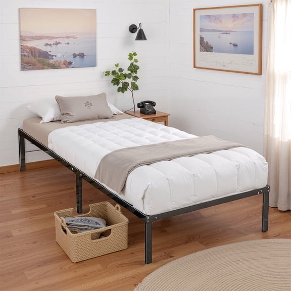 Sybels Twin Size High Platform Bed Frame with Under Bed Storage Space