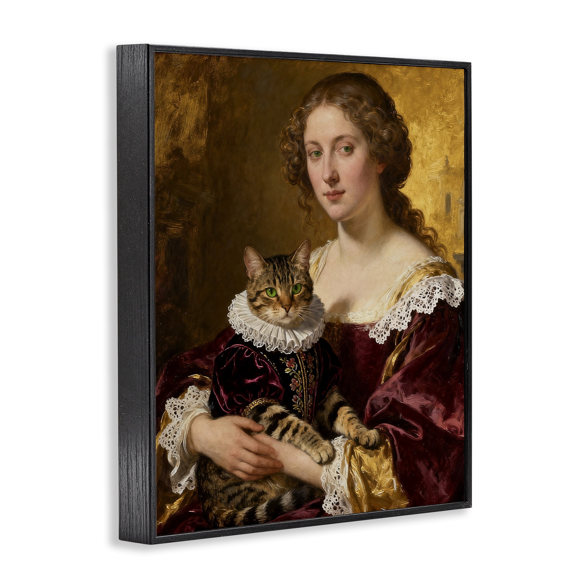 Stupell Industries Renaissance Lady with Regal Cat Black Framed Giclee Art, design by CAD Designs