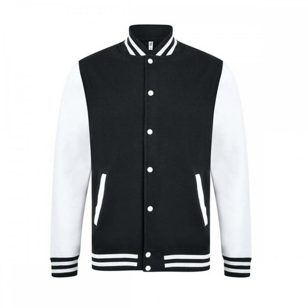 Casual Classic - Chaqueta modelo Varsity para hombre (Negro/Blanco)