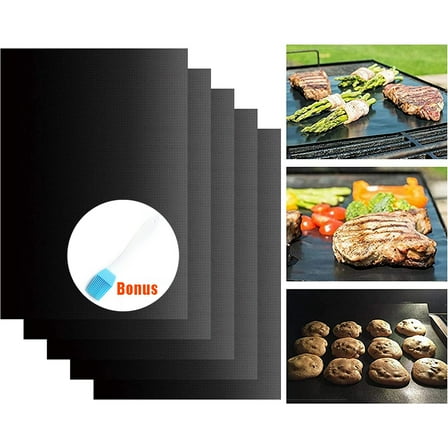 Fangsheng 15.7" x 13" BBQ Grill Mats for Gas, Charcoal, Electric Grill, Black, 5 Count