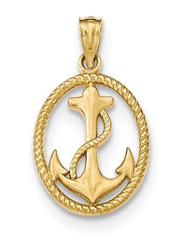 14K Gold Polished Anchor w/Rope Pendant