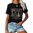 thumbnail image 2 of Women Short Sleeve Crew Neck Merry Christmas T-Shirt Christmas Tree Graphic Black Top, 2 of 5