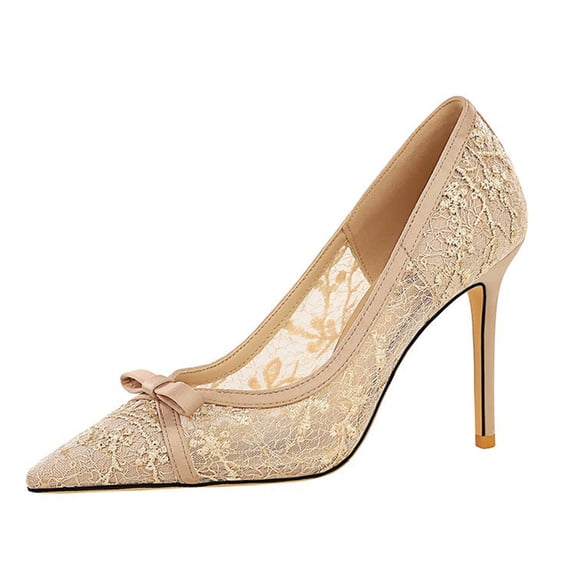 Women's Pumps Stiletto High Heel Pumps 9.5CM Bow Tulle Lace Sexy for Bride Prom Party