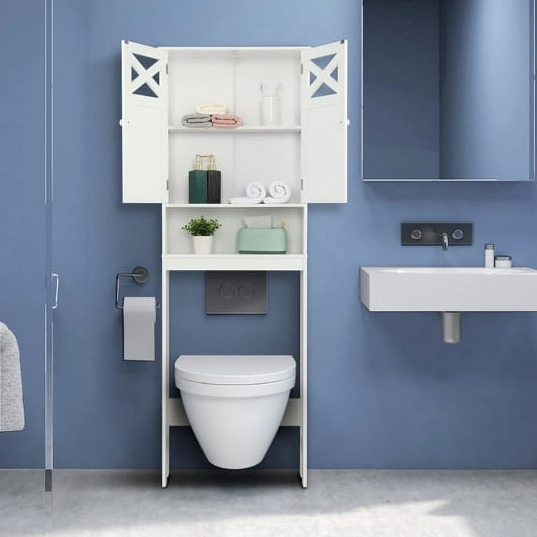Ktaxon Over The Toilet Storage Bathroom Cabinet with Adjustable Shelf and 2  Doors, Bathroom Shelf Space Saving, White - ktaxon