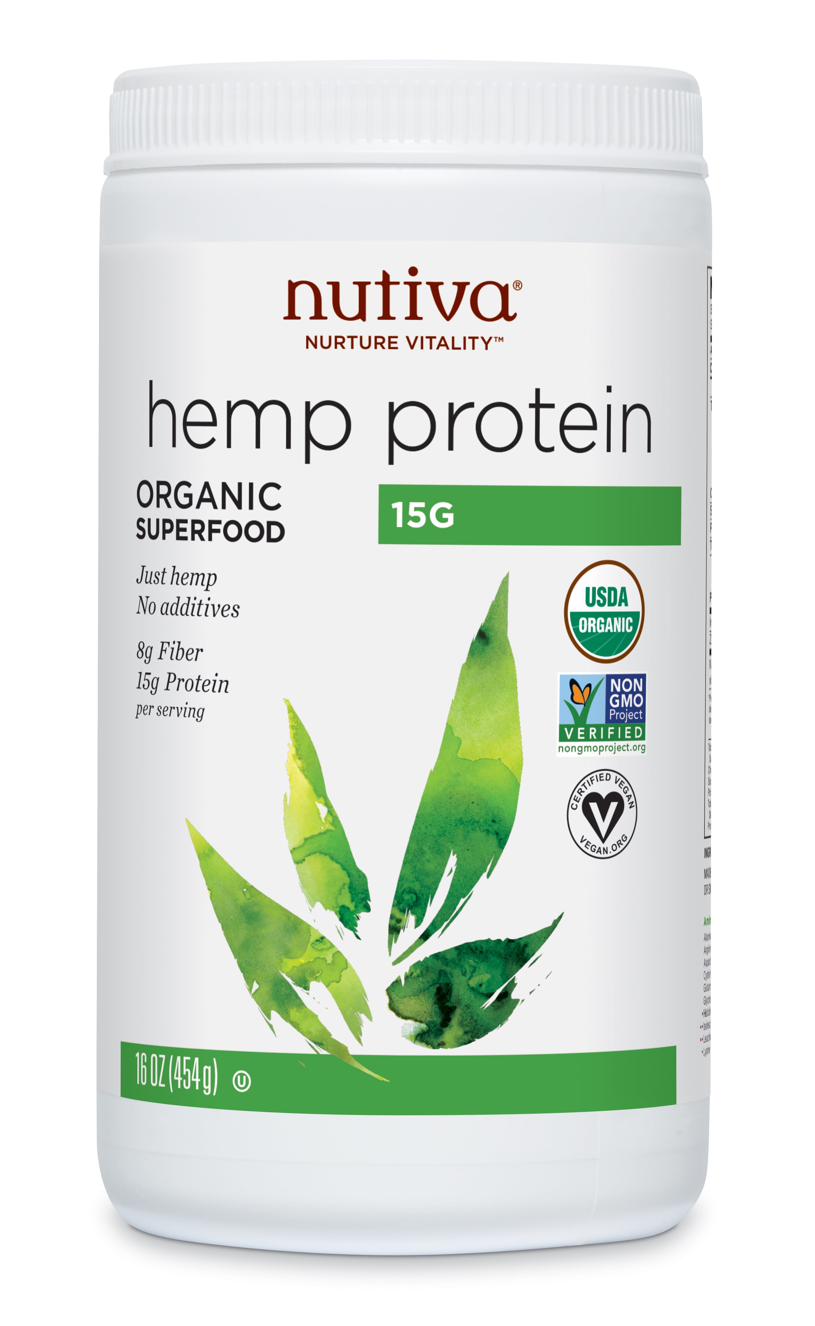 Nutiva Organic Hemp Protein Powder, Unflavored, 15g Protein, 1.0lb, 16