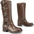thumbnail image 4 of Women's Fashion  High Boots - Chunky Heel  with Pull-On Design, Square Toe with Decorative Buckles, 4 of 15