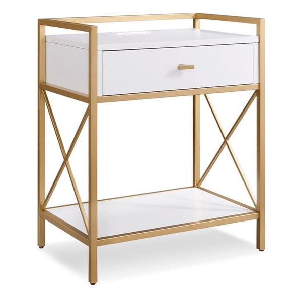Bowery Hill Nightstand with Top AC/USB Charging in White Painted