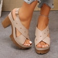 thumbnail image 4 of Platforms Heeled Sandals for Women Open Toe Ankle Strap Summer Dressy Sandals Chunky Block Heel Solid Color Comfort Vintage Trendy Dressy Non Slip Breathable Walking Casual Shoes, 4 of 9