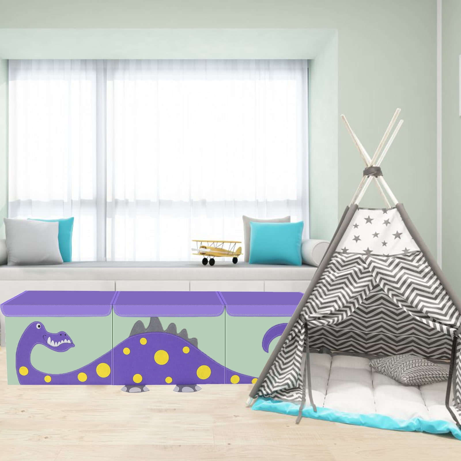 ASKETAM Kids Dinosaur Toy Box - Large Storage Bin for Boys & Girls, Cute Organizer (Purple Dinosaur)