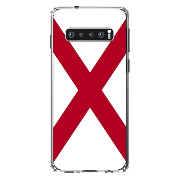 DistinctInk Clear Shockproof Hybrid Case for Samsung Galaxy S10  PLUS(6.4" Screen) - TPU Bumper, Acrylic Back, Tempered Glass Screen Protector - Alabama State Flag - US State Flag