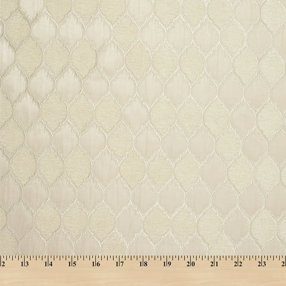 Trellis Chenille Upholstery Brocade Jacquard Polyester 57” Fabric By The Yard - Beige / Ivory