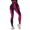 thumbnail image 4 of TWZH Women Color Block Elastic Hip Lift Up Tight High Waist Leggings Buttoms, 4 of 6