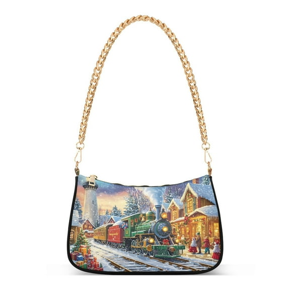 Ryvnso Train in Winter Christmas Womens Chain Shoulder Bag Tote Handbags Clutch Hobo Purse with Zipper for Travel