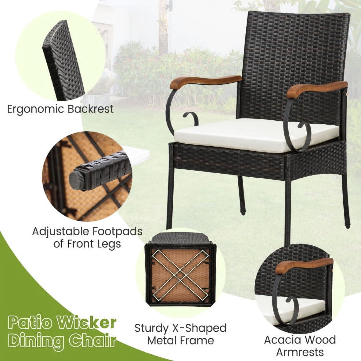 Aimee Lii Set of 2/4 Outdoor PE Wicker Chair with Acacia Wood Armrests-Set of 2, Outdoor Patio Set
