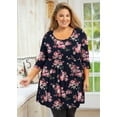thumbnail image 6 of JuneFish Women's Trendy Style Plus Size 3/4 Sleeves Solid Tunic Top Navy Blue Pink Flower Loose T-Shirt, 6 of 7