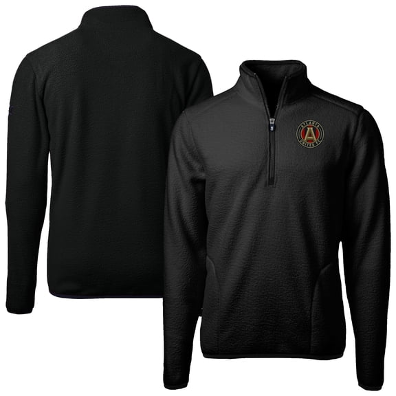Men's-Cutter & Buck Black Atlanta United FC Cascade Eco Fleece Quarter-Zip Jacket