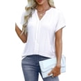 thumbnail image 2 of Eyelet Tops for Women V Neck Short Sleeve Embroidery Tshirts Shirts Summer Trendy Casual Loose Beach Blouse White S, 2 of 9