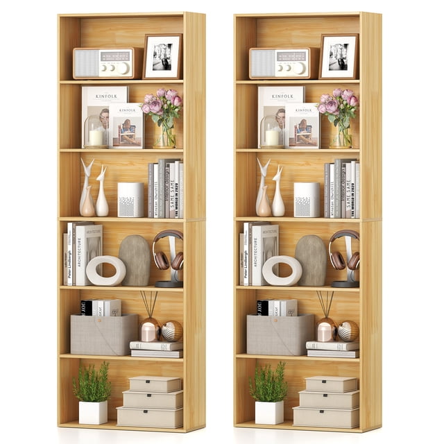 Gymax 2 Pcs Bibliothèque à 6 Niveaux avec Étagères Ouvertes Trousses Anti-Basculement pour Salon Chambre