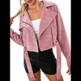 thumbnail image 2 of Chaqueta Corta de con Cinturón para Mujer, Chaqueta de Moto, Abrigo Rosa XL, 2 of 9