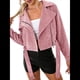 thumbnail image 2 of Chaqueta Corta de con Cinturón para Mujer, Chaqueta de Moto, Abrigo Rosa M, 2 of 9