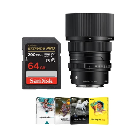 Sigma 65mm F2 DG Black Lens for Sony E Mount Software 64GB Memory Kit