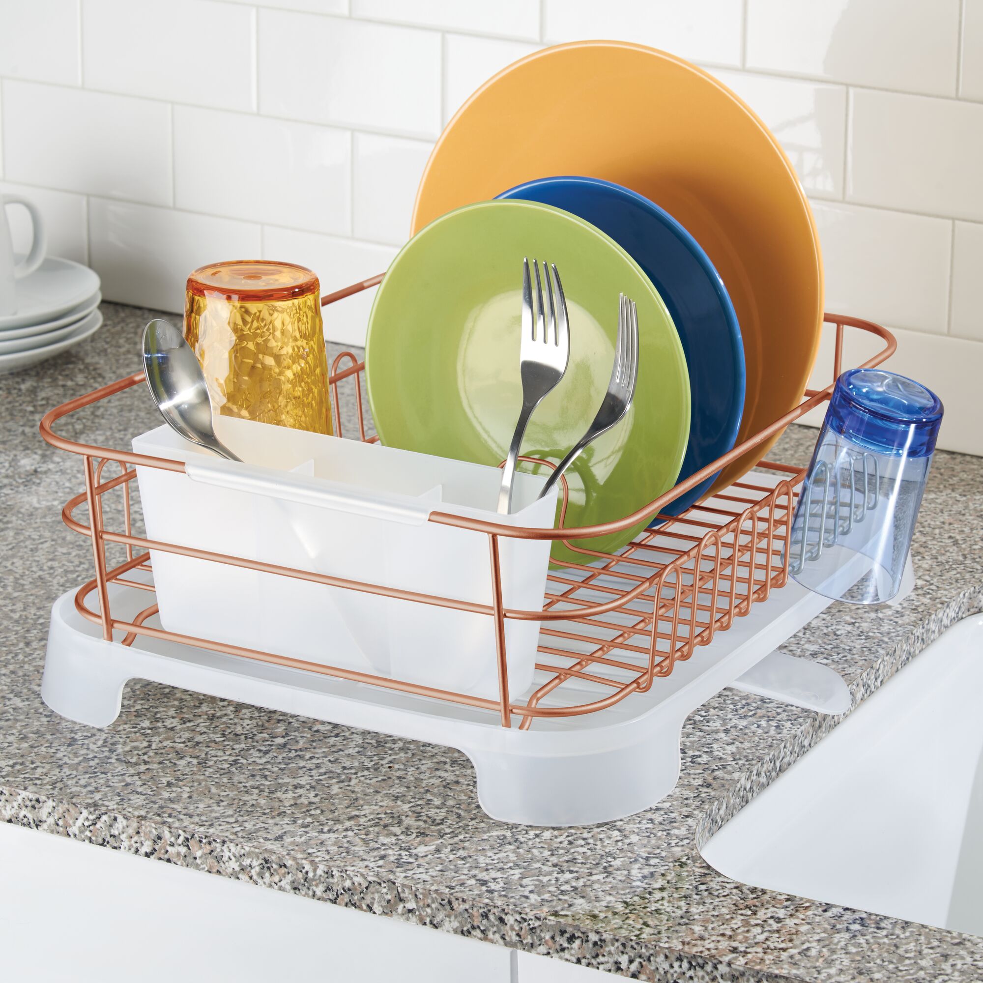 mDesign Modern Metal Kitchen Sink Dish Drying Rack / Mat - 2 Pack