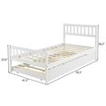 thumbnail image 4 of Twin Bed with Trundle, Wooden Platform Bed with Headboard and Wooden Slats, Day Bed with Trundle, Single Box Bed for Teens Juniors Adults, No Box Spring Needed, White, 4 of 7