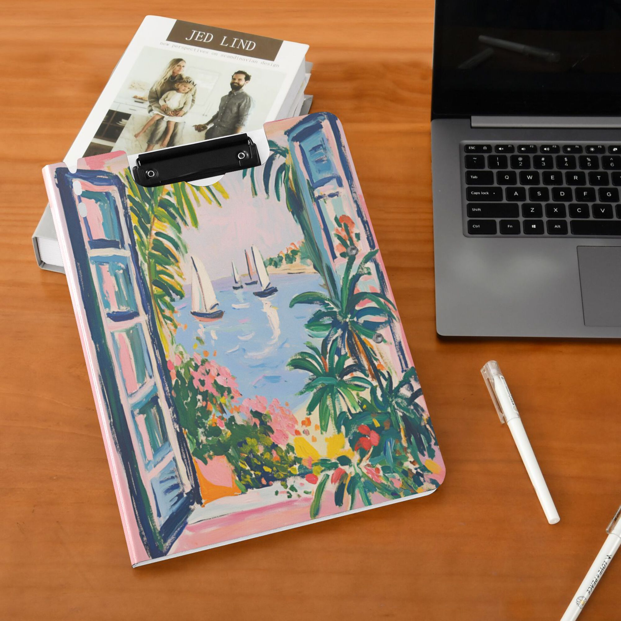 FORMRS A4 Clipboard Folder with Pen Holder Horizontal Foldable School Office Binder, Floral Seaside