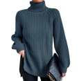 thumbnail image 1 of Innerwin Chandails à Col Roulé pour Femmes Chandail de Travail Manches Longues Ample Tricoté Gris Bleu G, 1 of 2