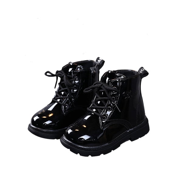 UKAP - Botas de combate para niños y niñas, botines impermeables, botas de piel sintética con cordones y cremallera