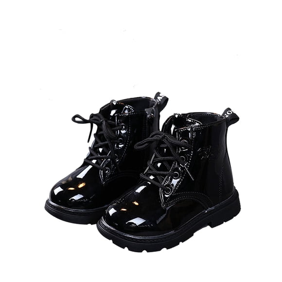 UKAP - Botas de combate para niños y niñas, botines impermeables, botas de piel sintética con cordones y cremallera