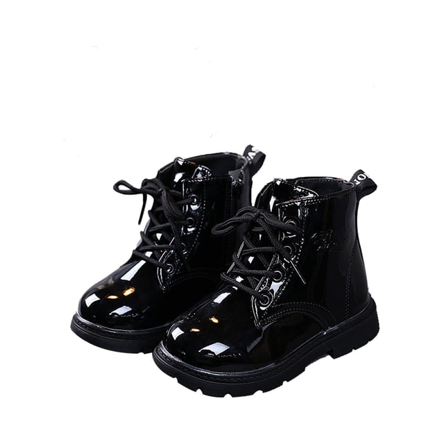 UKAP - Botas de combate para niños y niñas, botines impermeables, botas de piel sintética con cordones y cremallera