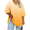 thumbnail image 4 of ICHUANYI Womens Plus Size Gradient Print Tops 3/4 Sleeve V Neck T Shirts Loose Fit Three Quarter Length Blouses Dressy Casual Tunic Tops, 4 of 5