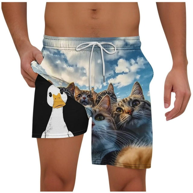 Pantalones Cortos para Hombre de Cintura Elástica con Bolsillos Pantalones de Playa de Impresión Casual, Poliéster Ligero de Moda para la Primavera Verano Al Aire Libre Y el Uso Diario
