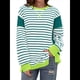 thumbnail image 1 of Sudadera Informal de Larga con Cuello Redondo y Rayas de Color Block para Mujer. Verde XXL, 1 of 5