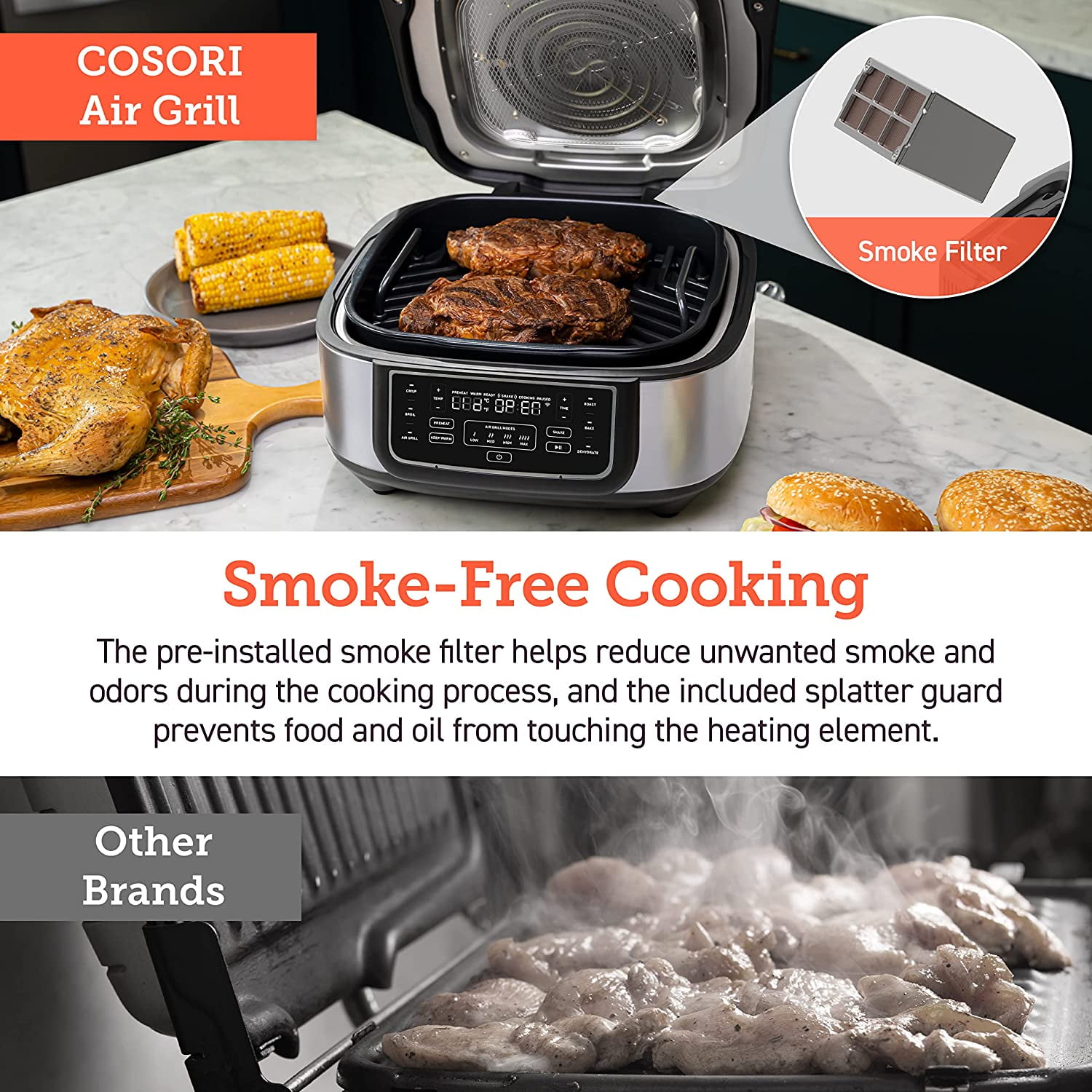 Review COSORI Indoor Grill & Smart XL Air Fryer How To cook Hamburgers &  Setup Wi-Fi 